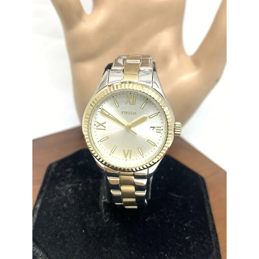 Fossil Women's Watch BQ3927 Quartz Silver Dial Two Tone Stainless Steel 30mm